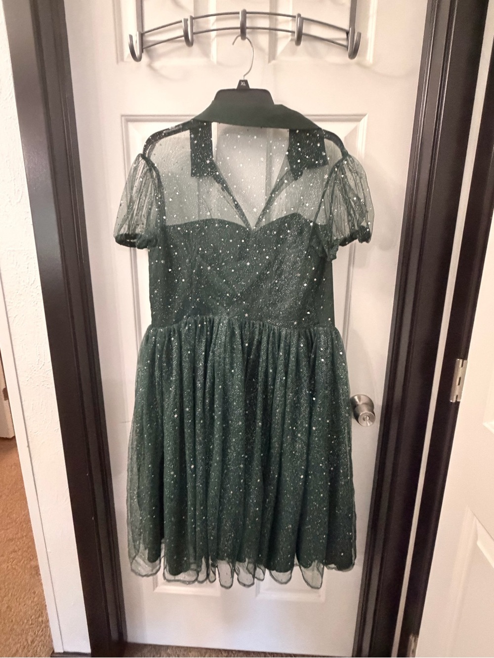 Unique Vintage Woman’s Emerald Green Sparkle Tulle Party Dress